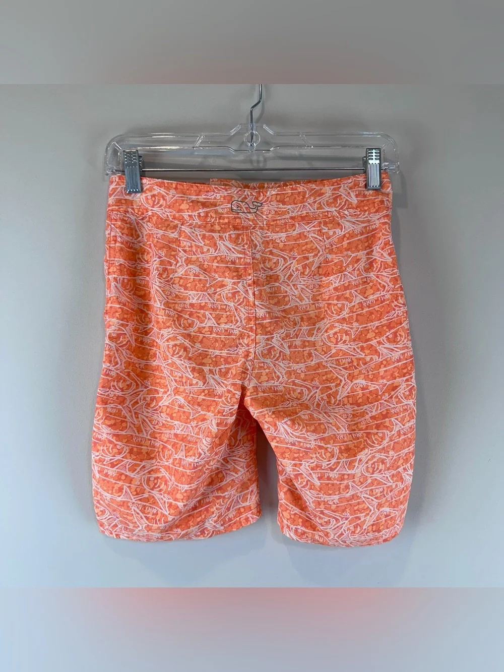 Vineyard Vines Boy’s Orange White Fish Print Tie Swim Beach Board Shorts Small